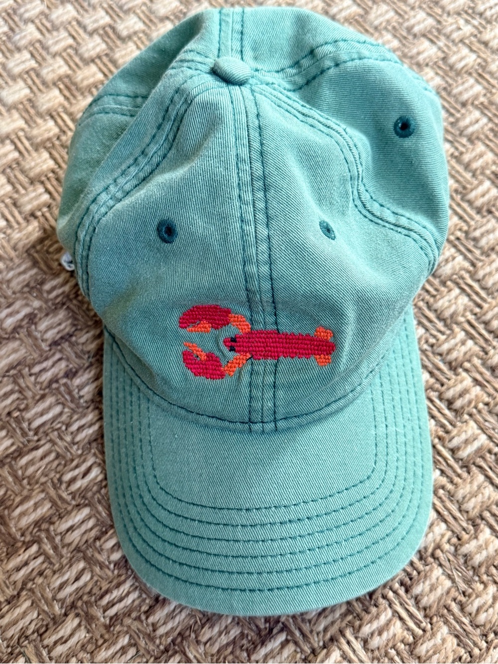 Green Harding Lane Cap with Red Lobster Embroidery- unisex